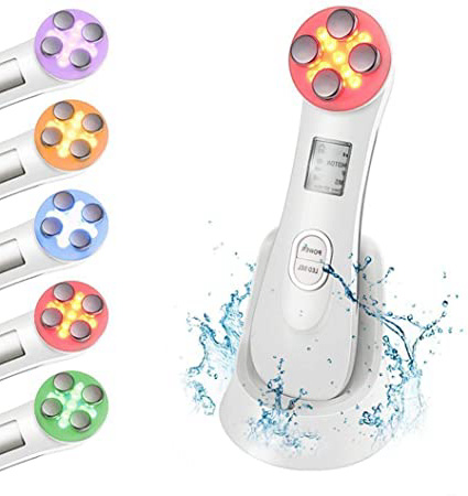 Masajeador de belleza por Ultrasonidos, 5 en 1 RF LED Facial Instrumento Multifuncional Dispositivo anti-edad Rejuvenecimiento de la piel Anti-arrugas Anti-acné Apriete de la Piel Limpieza facial