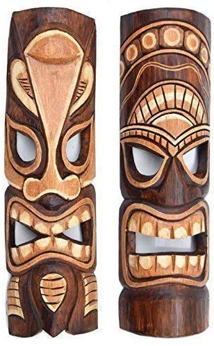 2 Tiki Máscaras 50cm IM HAWAI Estilo SET DE DOS MÁSCARAS DE MADERA Máscara de pared Isla De Pascua