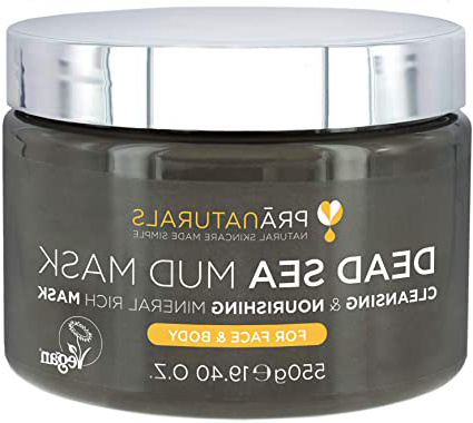 PraNaturals 550g Mascarilla Facial y Corporal 100% Natural y Orgánica con Barro del Mar Muerto, Rica en Minerales Nutritivos, Hidrata y Desintoxica la Piel, Exfolia Células Muertas de la Piel