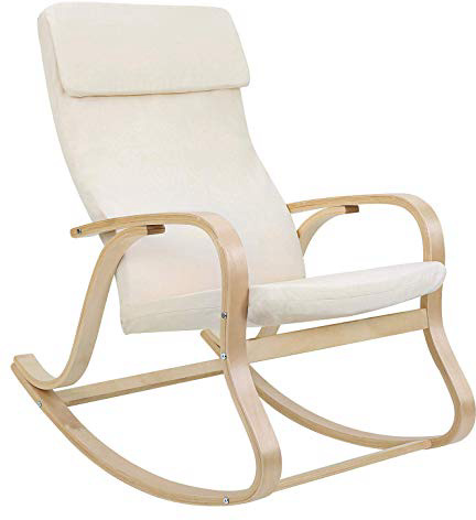 SONGMICS Mecedora, Sillón de Madera de Abedul y Algodón, Carga máxima de 120 kg, Beige LYY30M