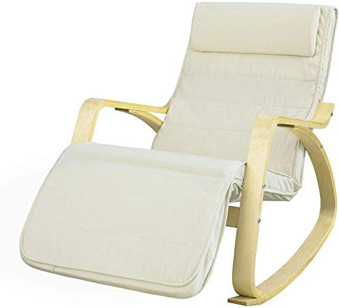 SoBuy Silla de relax, mecedora (reposapiernas ajustable), sillón de relax FST16-W (beige) (Mecedora)