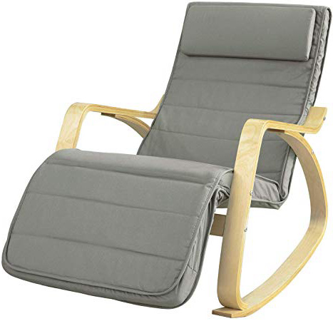 SoBuy FST16-DG Sillón de Relax, Silla de Relax, Mecedora-Reposapiés Ajustable,Gris,ES (Gris)