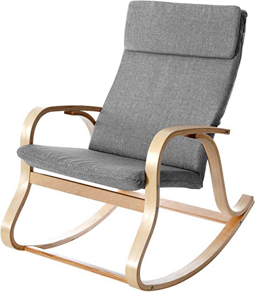 SONGMICS Mecedora, Sillón Giratorio, Funda de Tela de Lino Similar con Forro Extraíble, Silla de Terraza, Marco de Madera de Abedul, Capacidad de Carga 120 kg, Gris Ahumado LYY30GY