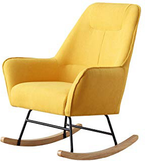 Adec - Rocker, Butaca Mecedora Comedor, salón, balancín con Estructura metálica con Acabados en Madera de Haya, tapizada con Tejido Mostaza, Medidas: 77 cm (Ancho) x 88 cm (Fondo) x 97 cm (Alto)