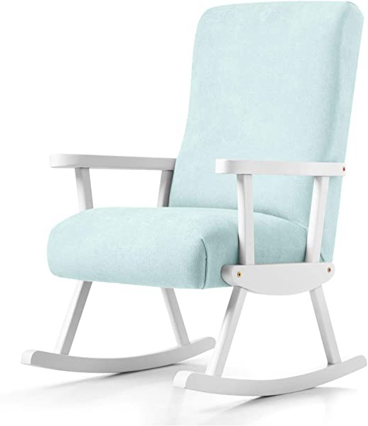 SUENOSZZZ-ESPECIALISTAS DEL DESCANSO Mecedora balancín Infantil con armazón de Madera de Haya Lacado en Blanco y tapizado en Tela Antimanchas Color Verde Agua