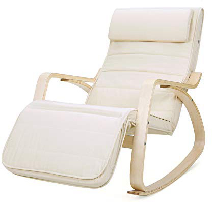 SONGMICS Mecedora con Reposa, Patas de Ángulo Ajustable de 5 grados, Carga Máxima de 150 kg, Beige LYY10M