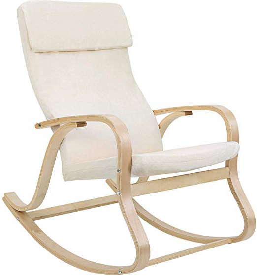 SONGMICS Mecedora, Sillón de Madera de Abedul y Algodón, Carga máxima de 120 kg, Beige LYY30M