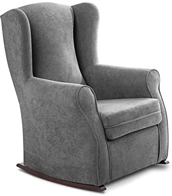 SUENOSZZZ-ESPECIALISTAS DEL DESCANSO Butaca Sillón Orejero Balancin Irene (Mecedora para Lactancia) Tapizado en Tejido Antimanchas Color Gris