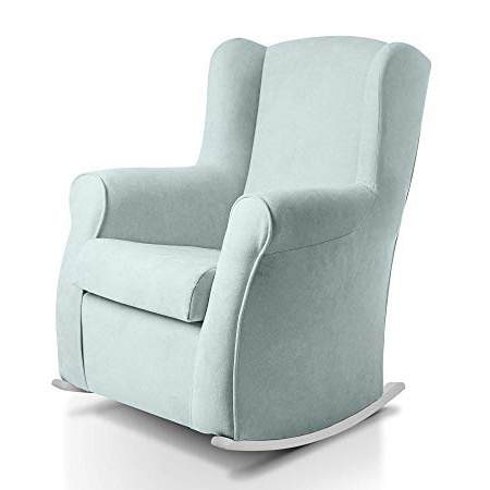 Sillon orejero balancin blanco CARLA (Sillon lactancia)Sillón tapizado antimanchas acualine color Verde Agua. Mecedora para dormitorio, salon o habitacion de bebe