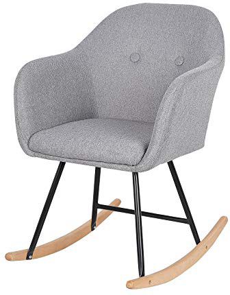 WOLTU Mecedora Sillón Tapizado Relajante Sillón Reclinable Silla de Ocio Asiento de Lino Pierna de Metal Corredor de Madera Gris Claro SKS04hgr