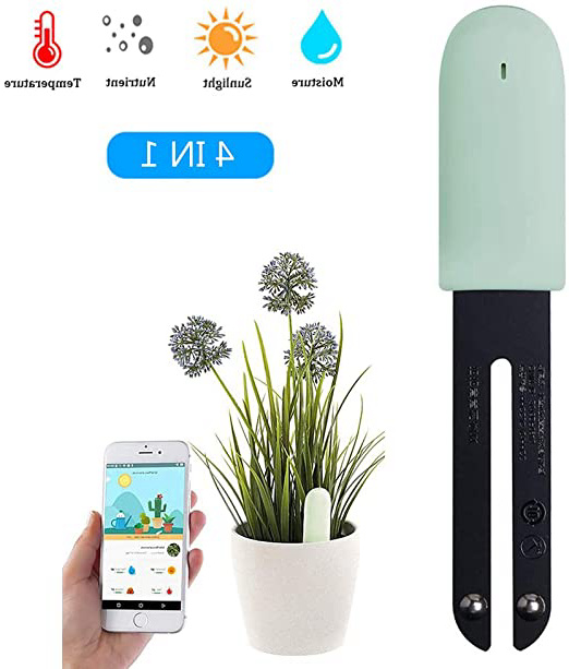 WANFEI Monitor Planta Inteligente, Medidor de Suelo Humedad Inteligente Plant Monitor Bluetooth 4 en 1 Probador de Suelos Monitorea Los Nivele de Humedad/Luz/Fertilidad/Temperatura - para iOS Android