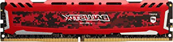 Crucial Ballistix Sport LT BLS16G4D240FSE 2400 MHz, DDR4, DRAM, Memoria Gamer para ordenadores de sobremesa, 16 GB, CL16 (Rojo)