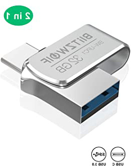 Memoria USB 32GB, BlitzWolf USB 3.0 +Tipo C Memoria Flash USB Pendrive Aluminio(Plateado)