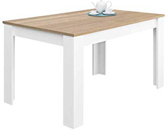 Habitdesign 0F4586A - Mesa de Comedor Extensible, Mesa salón o Cocina, Acabado en Color Blanco Artik y Roble Canadian, Modelo Kendra, Medidas: 140-190 cm (Largo) x 90 cm (Ancho) x 78 cm (Alto)
