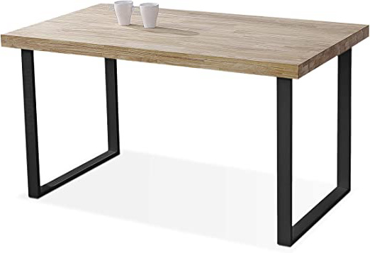 Adec - Natural, Mesa de Comedor, Mesa Salon o Cocina Fija Color Roble Salvaje y Negro, Medidas: 140 cm (Largo) x 80 cm (Ancho) x 76,5 cm (Alto)