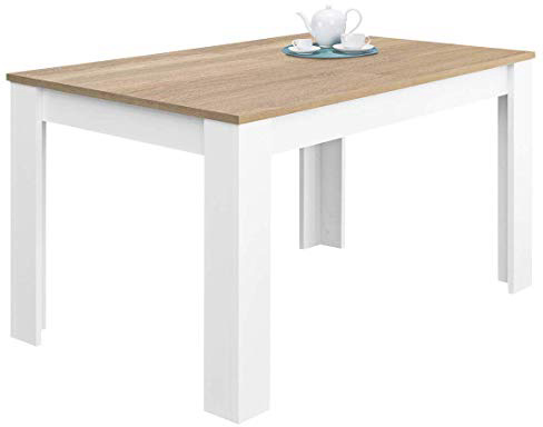 Habitdesign 0F4586A - Mesa de Comedor Extensible, Mesa salón o Cocina, Acabado en Color Blanco Artik y Roble Canadian, Modelo Kendra, Medidas: 140-190 cm (Largo) x 90 cm (Ancho) x 78 cm (Alto)