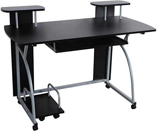 VASAGLE Escritorio de la Computadora, Mesa de Ordenador, con Portateclado, Diseño Moderno, Escritorio Compacto para Hogar u Oficina, 120 x 59 x 90 cm, Negro LCD812B