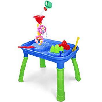 Symiu Mesa Arena y Agua Juguete de Playa Mesa de Arena y Agua Juegos al Aire Libre Mesita para Niños con Ruedas de Agua y Moldes de Arena Juego de Mesa de Juego para Niños Las Vacaciones de Verano