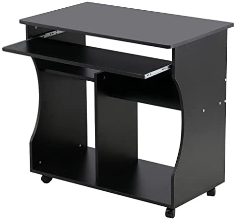 Yaheetech Mesa de Ordenador Mesa de Computadora Moderno con Ruedas para Oficina Hogar Mesa de Escritorio 80x 48 x 76 cm Negro