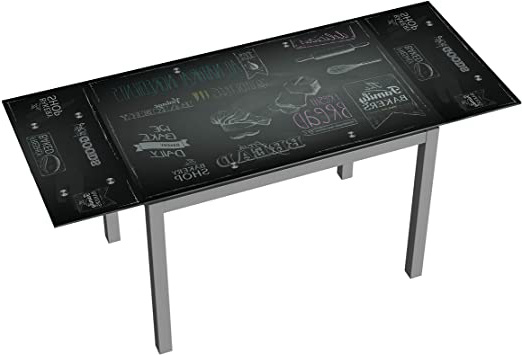 Suárez Bakery Mesa Cocina Cristal y Acero Color Negro Extensible Comedor, Estructura Pintado en epoxi Gris, 70x75x110-170 cm
