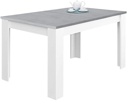 Habitdesign 0L4586A - Mesa de Comedor Extensible, Mesa salón o Cocina, Acabado en Color Blanco Artik y Gris Cemento, Modelo Kendra, Medidas: 140-190 cm (Largo) x 90 cm (Ancho) x 78 cm (Alto)