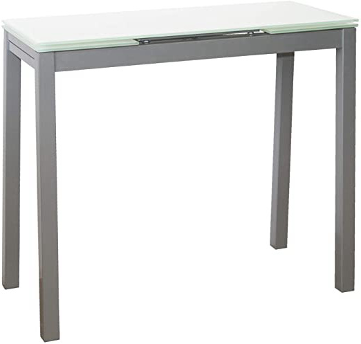 MOMMA HOME Mesa de Cocina Extensible - Modelo Novi - Color Blanco/Plata - Material Cristal Templado/Metal - Medidas 85/135 x 40 x 76 cm