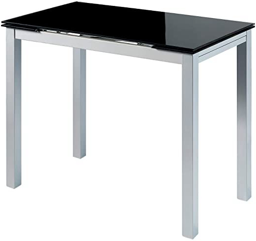 MOMMA HOME Mesa de Cocina Extensible - Modelo CALCUTA - Color Negro/Plata - Material Cristal Templado/Metal - Medidas 100/140 x 60 x 76 cm