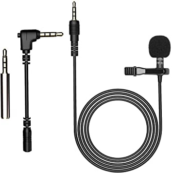 AGPTEK Z02- Mini Micrófono de Solapa 3.5mm Omnidirectional Condensador con 2 adaptadores para Smartphones, PC y Line-in grabadora, Color Negro