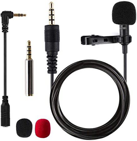 Micrófono de Solapa, omnidireccional lavalier Micrófono de condensador de 5.6pies Audio Cables para Grabación Entrevista / Videoconferencia / Podcast / Dicción de voz / Phone
