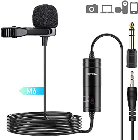 AGPTEK Z05 Micrófono de Solapa, Omnidireccional Micrófono de Condensador con 6M Cable para Móvil, PC, Cámara, Grabadora
