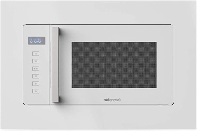 UNIVERSALBLUE Microondas Encastrable Cristal Blanco | Grill |Integrable | 700W de Potencia | Capacidad 20L | Temporizador | Multifunción | 5 potencias | Easy Clean