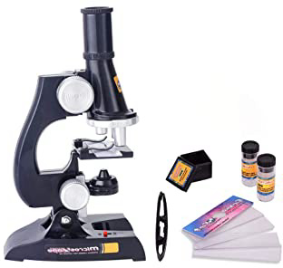 Sipobuy Microscopio para niños, 100x 200x 450x Magnification Children Science Microscope Kit con Luces LED, Mi Primer microscopio de Juguete para educación temprana