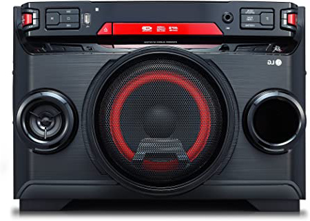 LG OK45, Microcadena (Home Audio Mini System, Multi Bluetooth 4.0, Altavoz Iluminado, Reproductor MP3 y WMA, Entrada de Micrófono), 220W, Negro/Rojo