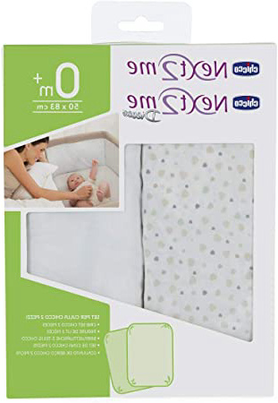 Chicco - Set de 2 sábanas bajeras ajustable para mini cuna 50 x 83 cm, color gris claro y estampado (Light Grey)