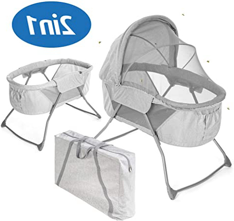 Fillikid Minicuna de viaje plegable bebé 90x40 cm - Cuna portátil con función mecedora, capota, colchón, mosquitera y bolsa de transporte - Gris