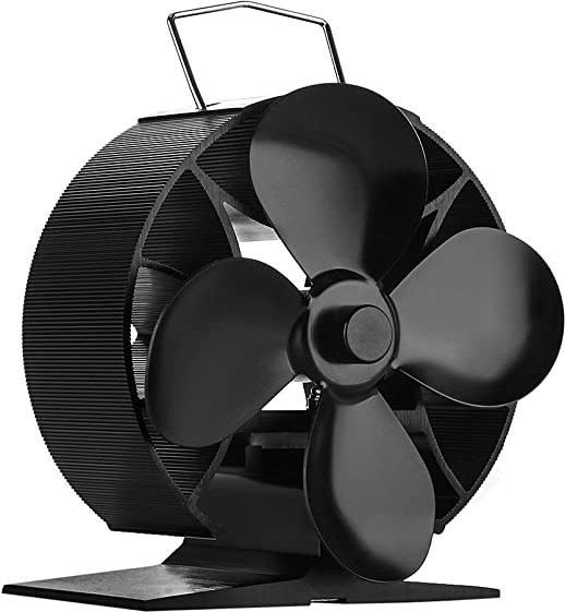 Fyore Ventilador de estufa de 4 palas Ventilador de leña/leña alimentado por calor Ventilador ecológico Circulación de calor para leña/leña/chimenea