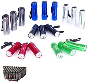 EverBrite 18PCs Mini Linterna Llavero LED, Linternas Portátiles de Aluminio Premium Ligero y Duradero,Mochilero con Correa ,6 colores y 54 Pilas 3AAA