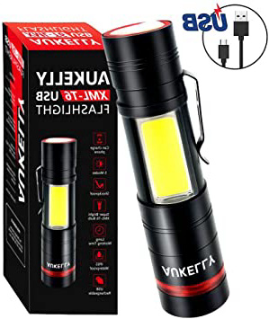 AUKELLY LED Linterna Recargable USB Alta Potencia LED Linterna Tactica Militar,Impermeable Cargador Linternas LED Militar,5 Modo,Zoomable,para Ciclismo,Camping,con 18650 Batería