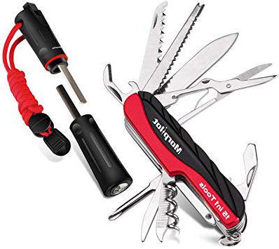 morpilot Navaja, Navaja Multifuncional con Arrancador de Fuego Pedernal Supervivencia, Navaja Caza Pesca, CuchilloMultiuso Acero Inoxidable, Impermeable Herramienta Múltiusos