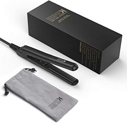KIPOZI Mini planchas del pelo de viaje, plancha alisadora cerámica con doble voltaje y calentamiento rápido en color negro