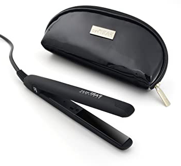 FARI - Mini plancha de pelo de viaje, cerámica turmalina, con bolsa de viaje, tensión universal automática, color negro