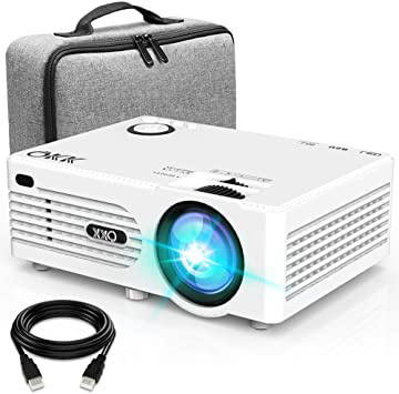 Proyector QKK 5000 Lumen Soporta 1080P Full HD, Proyector HD Nativo 720P con Bolsa de Transporte, Proyector Video Compatible con los TV Stick PS4 HDMI SD AV USB, Proyector Teatro en Casa, Blanco.