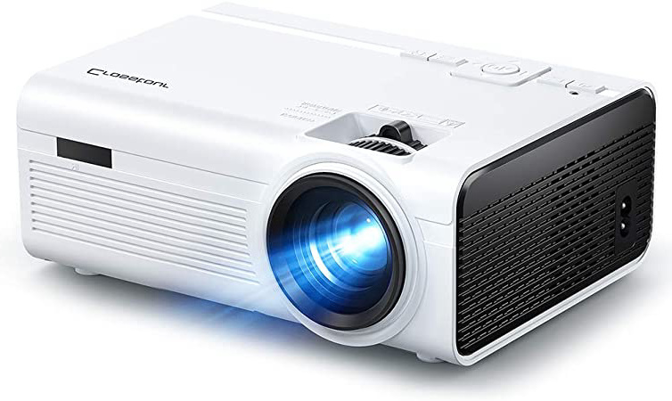 Crosstour Proyector, Mini Proyector Portátil Soporte HD, Cine en Casa con Control Remoto, 55000 Horas Vida, Altavoces Duales Compatible con HDMI USB SD Chromecast PS4 (Cable HDMI/AV Incluido)