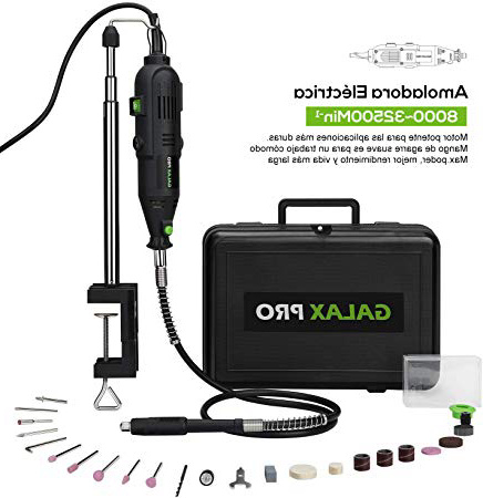 Amoladora Eléctrica, GALAX PRO 130W, 6 Velocidades Variables (8000-32500 RPM) Mini Herramienta Rotativa, 40 Accesorios, Juego de Taladro con eje Flexible, Mandril Universal con Estuche