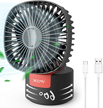 VPCOK Mini Ventilador USB Silencioso 2 en 1 Ventiladores de Sobremesa Ventilador Portátil con 3 Velocidades de Viento Potentes, Plegable 180° y Rotación de 60°, para Escritorio, Oficina, Viaje
