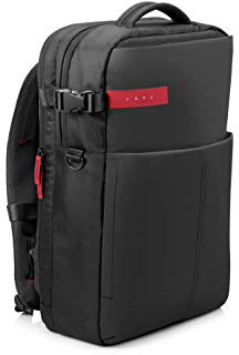 HP OMEN - Mochila para portátiles gaming de hasta 17.3" (bolsillos internos, malla ajustable, espalda acolchada), color negro y rojo