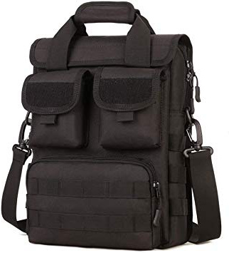 Selighting Táctical Mochila de Bandolera,Expandible 12" Portátil Laptop Bolsa de Mensajero Impermeable Múltiples Bolsillos y Compartimientos (Negro)