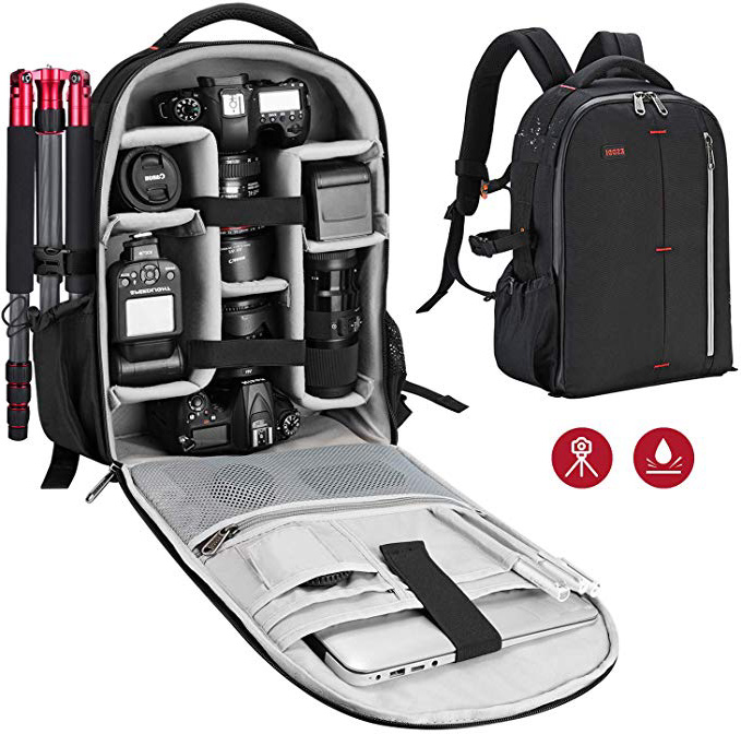 ESDDI Mochila para Cámara a Prueba de Golpes a Prueba de Choques con Divisores Personalizados Acolchados para Lentes, Laptop, Porta Trípode y Cámaras DSLR