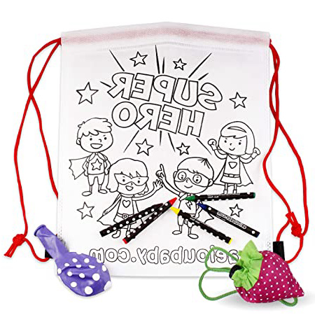 aeioubaby.com 25 Mochilas para Colorear + 1 Bolsa Reutilizable | 25 Bolsas Individuales con 5 Ceras de Colores y Globo | Regalo niños Fiestas y cumpleaños