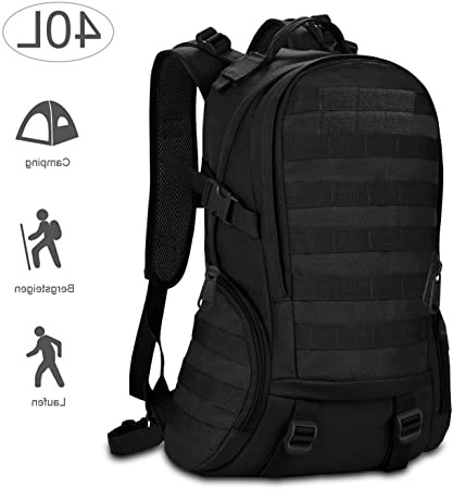 CX&LL 40L Mochila Táctica Impermeable Mochila Senderismo Molle Mochila Macuto Militar para Excursiòn Montañismo Ciclismo Escalada al Aire Libre Deporte Trekking, Color Negro